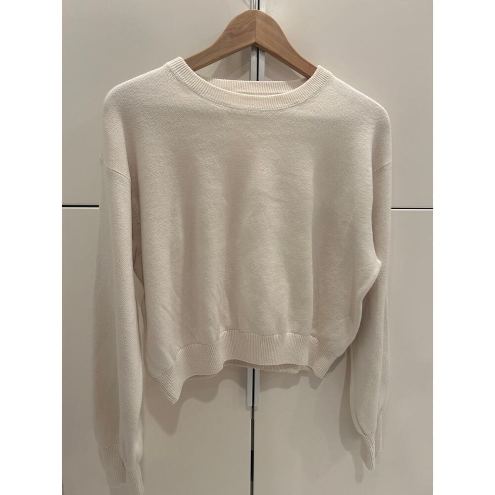 Aerie Cropped Crew Sweater Women's Small Sage Ivory Knit Loose Fit Crewneck 2025